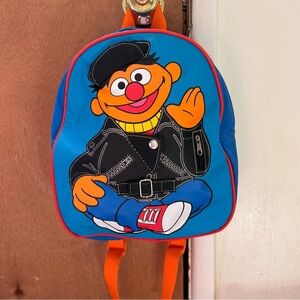 Vintage Biker Ernie Kids Backpack in Bright Blue with Orange Straps and Red Trim